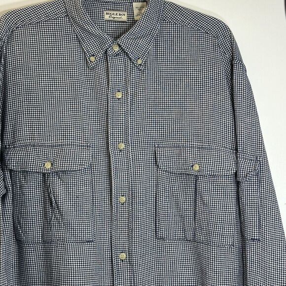 Bugle Boy Original Shirt Men's SZ L Houndstooth Button Up Sleeve & Chest Pockets - Picture 2 of 10